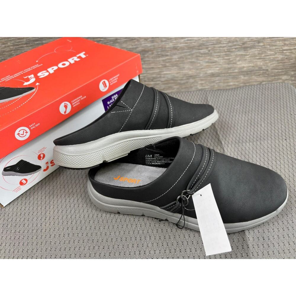 J Sport Gina Slip On Mule Shoes Womens Size 8 Black Memory Foam S5GNA01 NEW
